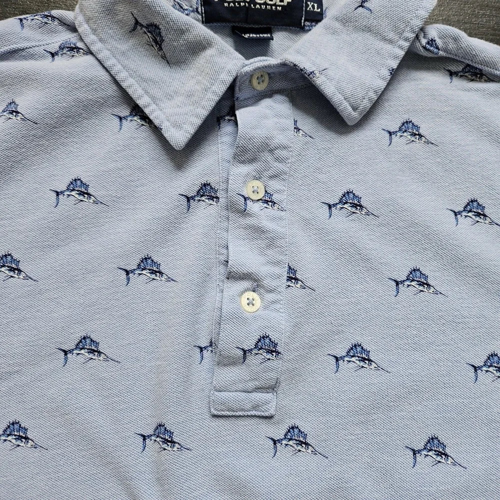 VTG Polo Golf Ralph Lauren Shirt Mens XL Blue Sailfish All Over Print Marina